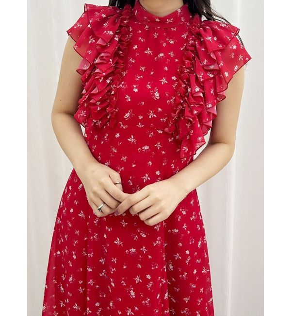 MERCURYDUO「フリルスリーブフラワーワンピース」|ワンピース|