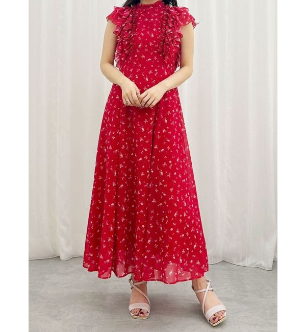 MERCURYDUO「フリルスリーブフラワーワンピース」|ワンピース|レッド