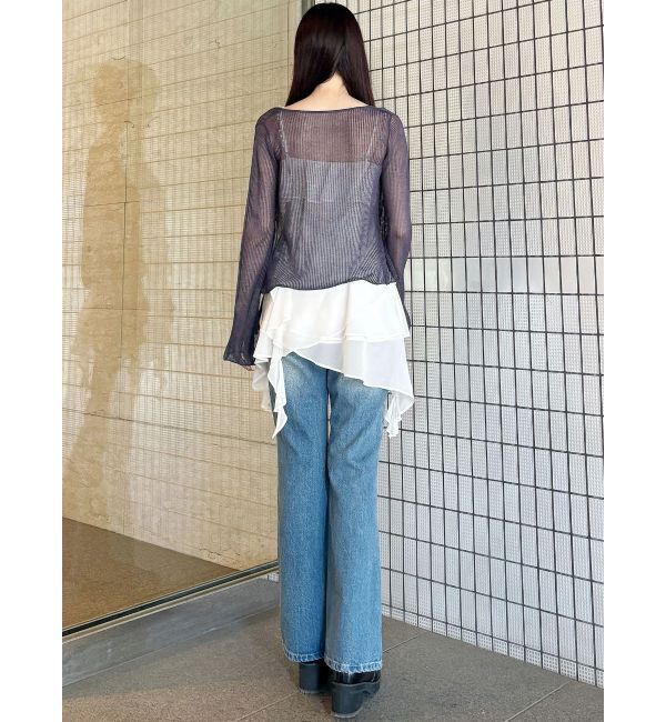 MERCURYDUO「シアーフロントリボンカーデ」|カーディガン|