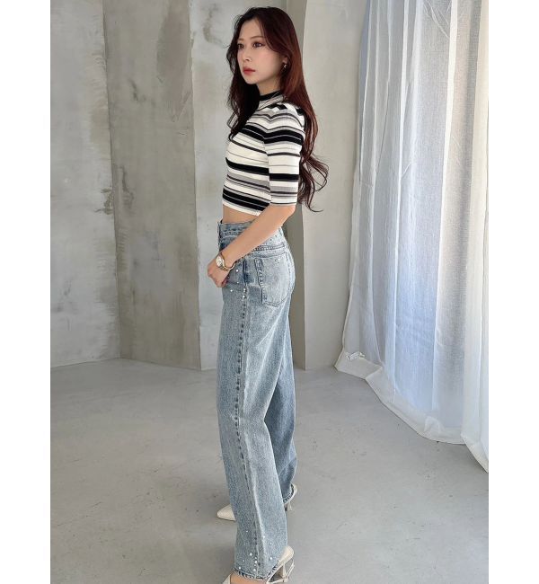 MERCURYDUO「マルチボーダークロップドニット」|ニット・セーター|