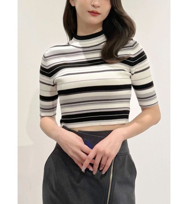MERCURYDUO「マルチボーダークロップドニット」|ニット・セーター|