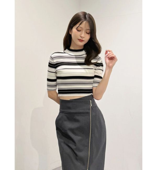 MERCURYDUO「マルチボーダークロップドニット」|ニット・セーター|