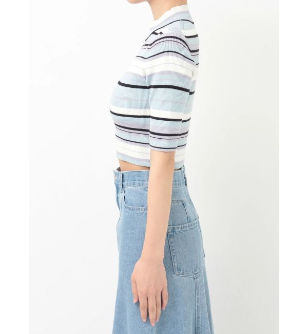 MERCURYDUO「マルチボーダークロップドニット」|ニット・セーター|