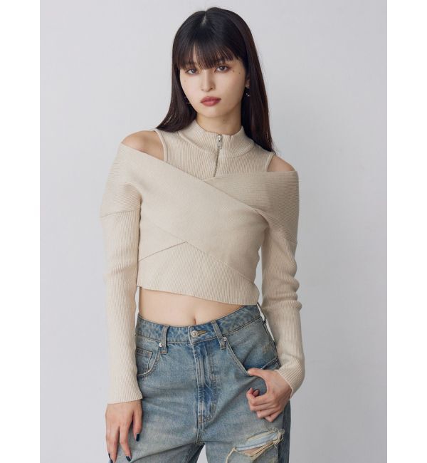 MURUA「カシュクールハーフジップトップス」|ニット・セーター|