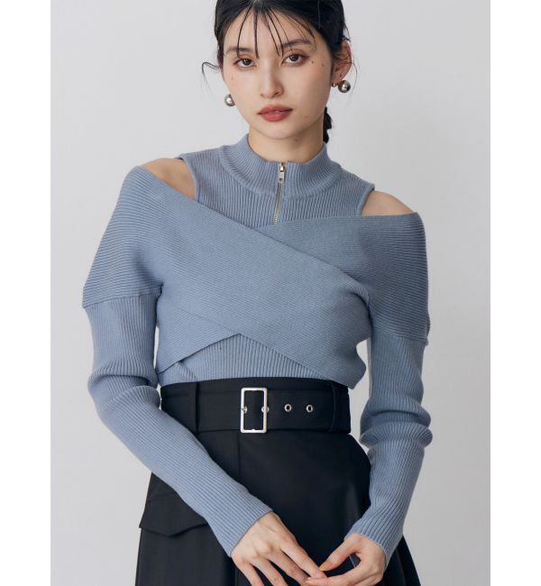 MURUA「カシュクールハーフジップトップス」|ニット・セーター|ブルー