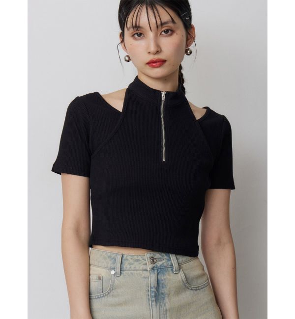 MURUA「ホルターハーフジップテレコトップス」|Tシャツ・カットソー|ブラック