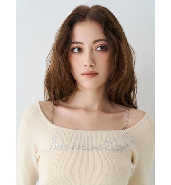 EVRIS「ラインストーンロゴニットトップス」|ニット・セーター|