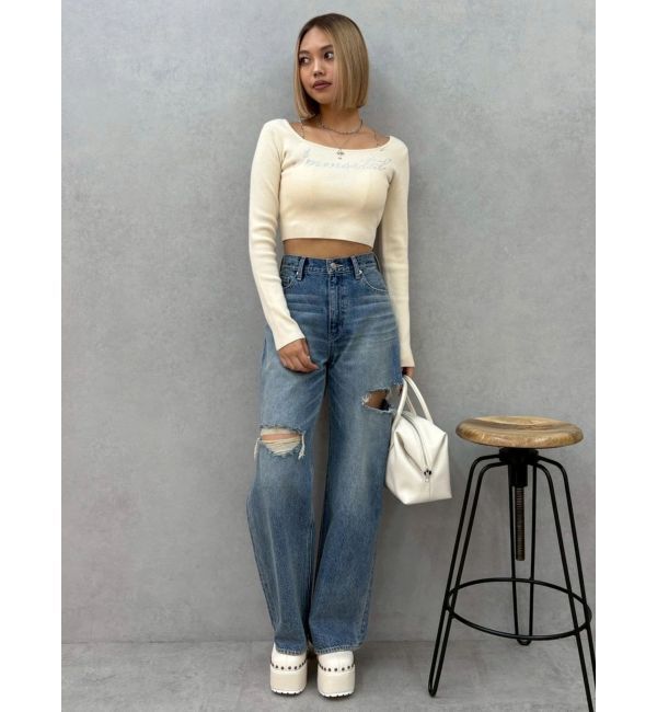 EVRIS「ラインストーンロゴニットトップス」|ニット・セーター|