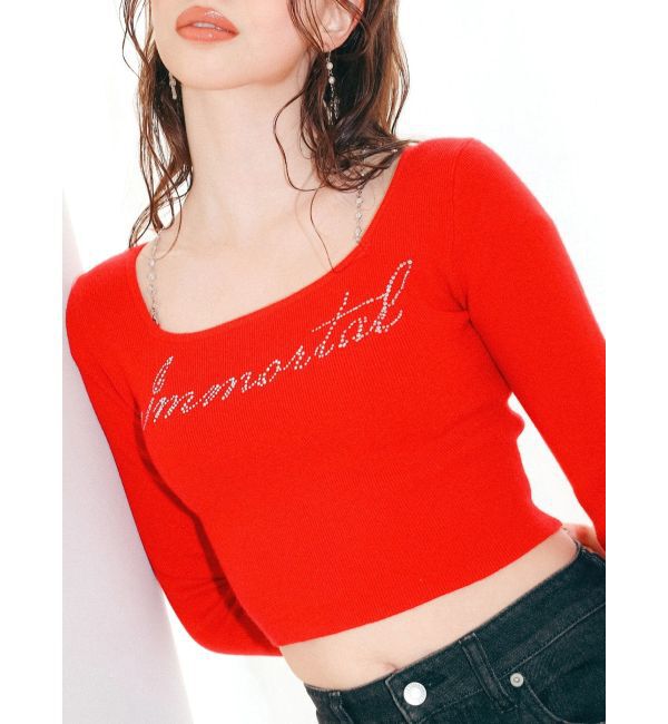 EVRIS「ラインストーンロゴニットトップス」|ニット・セーター|