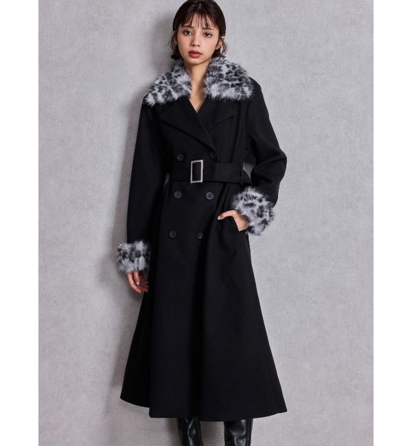 GYDA「ベルト付タイトエコファーロングコート」|チェスターコート|ブラック