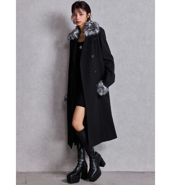 GYDA「ベルト付タイトエコファーロングコート」|チェスターコート|