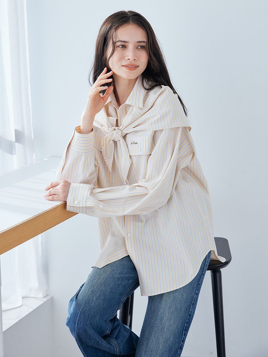Mila Owen「スカーフ付きストライプワークシャツ」|シャツ・ブラウス|