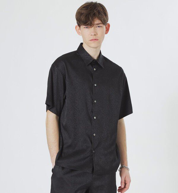  「サテンジャカードショートスリーブシャツ」|シャツ・ブラウス|ブラック