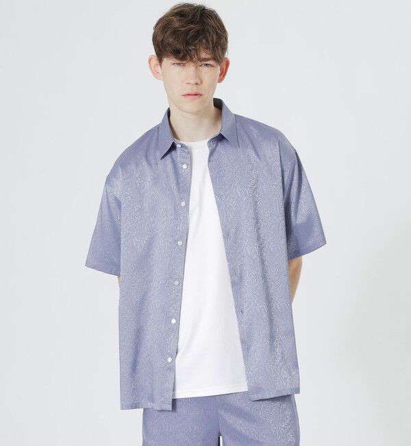  「サテンジャカードショートスリーブシャツ」|シャツ・ブラウス|サックスブルー
