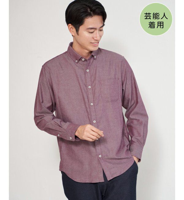 ikka「イージーケアネルスイスカラーボタンダウンシャツ」|シャツ・ブラウス|ワイン