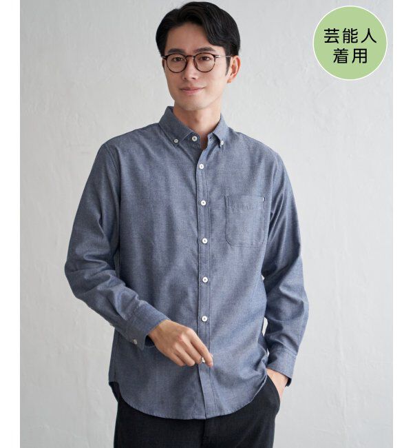 ikka「イージーケアネルスイスカラーボタンダウンシャツ」|シャツ・ブラウス|ネイビーブルー