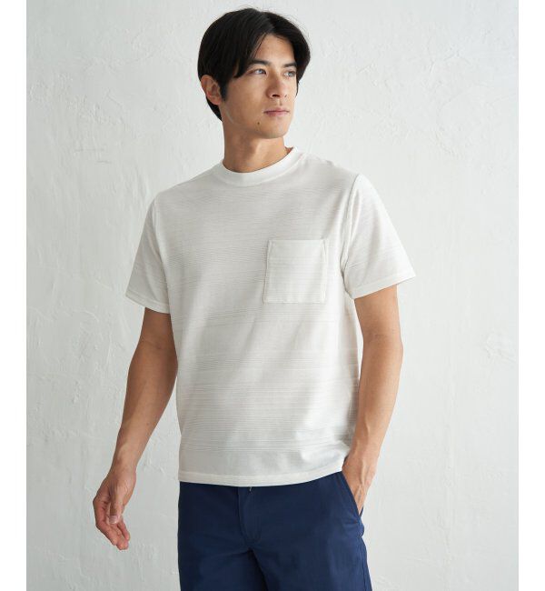 IKKA LOUNGE「冷感リップルボーダーT」|Tシャツ・カットソー|ホワイト