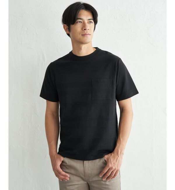 IKKA LOUNGE「冷感リップルボーダーT」|Tシャツ・カットソー|ブラック