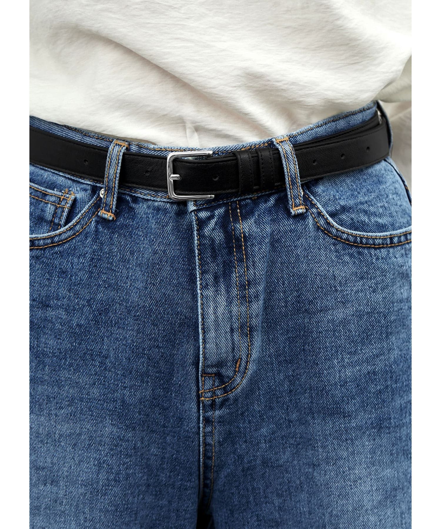 STYLE DELI「25mmスクエアオフバックルレザーベルト／SV金具」|ベルト|ブラック