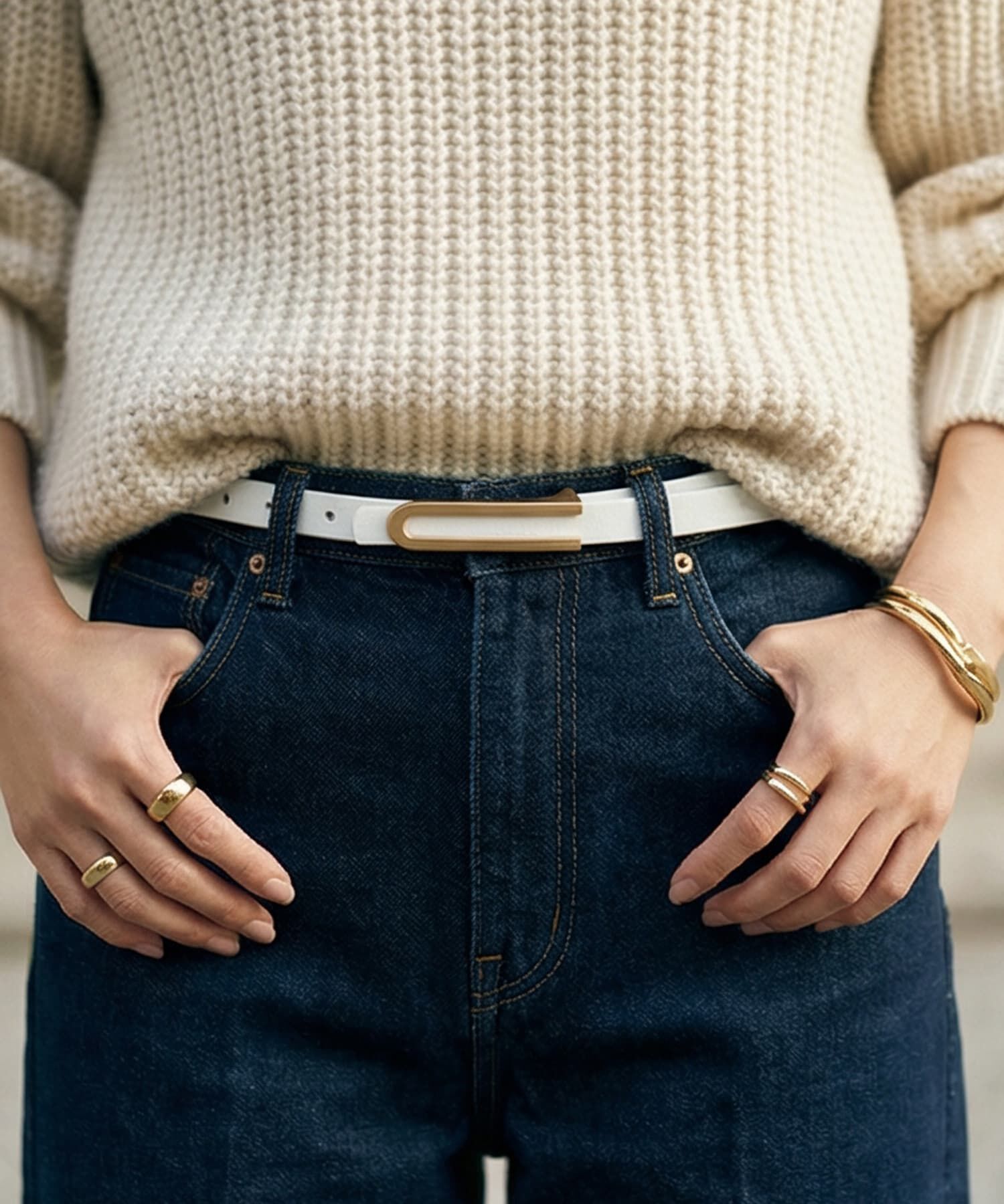 STYLE DELI「【DELI by】スリムクラシックリアルレザーベルト」|ベルト|ホワイト