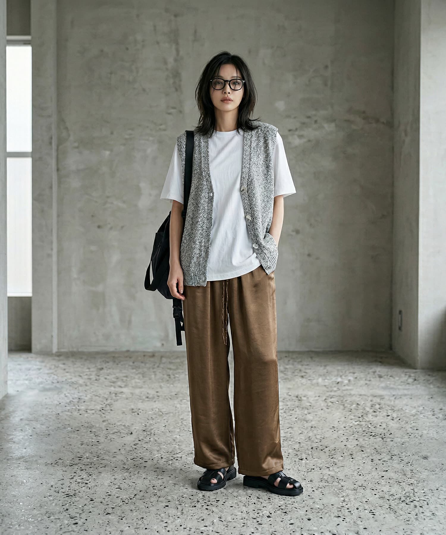 STYLE DELI「【BLK001】サテンイージーパンツ」|スラックス|