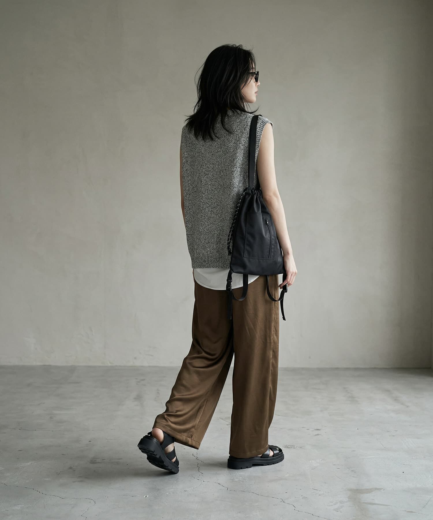 STYLE DELI「【BLK001】サテンイージーパンツ」|スラックス|