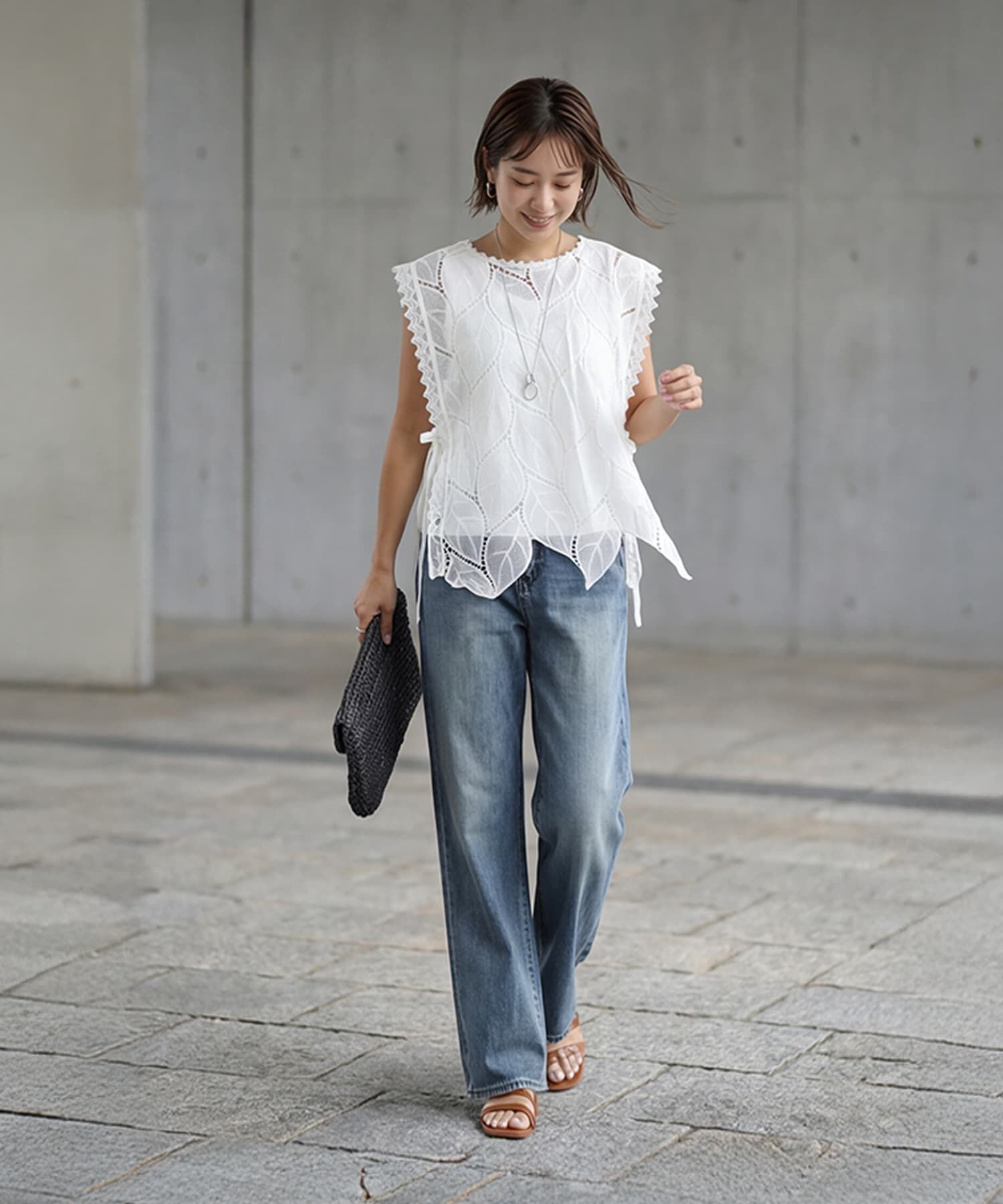 STYLE DELI「リーフ柄コットンレースベスト」|ベスト・ジレ|