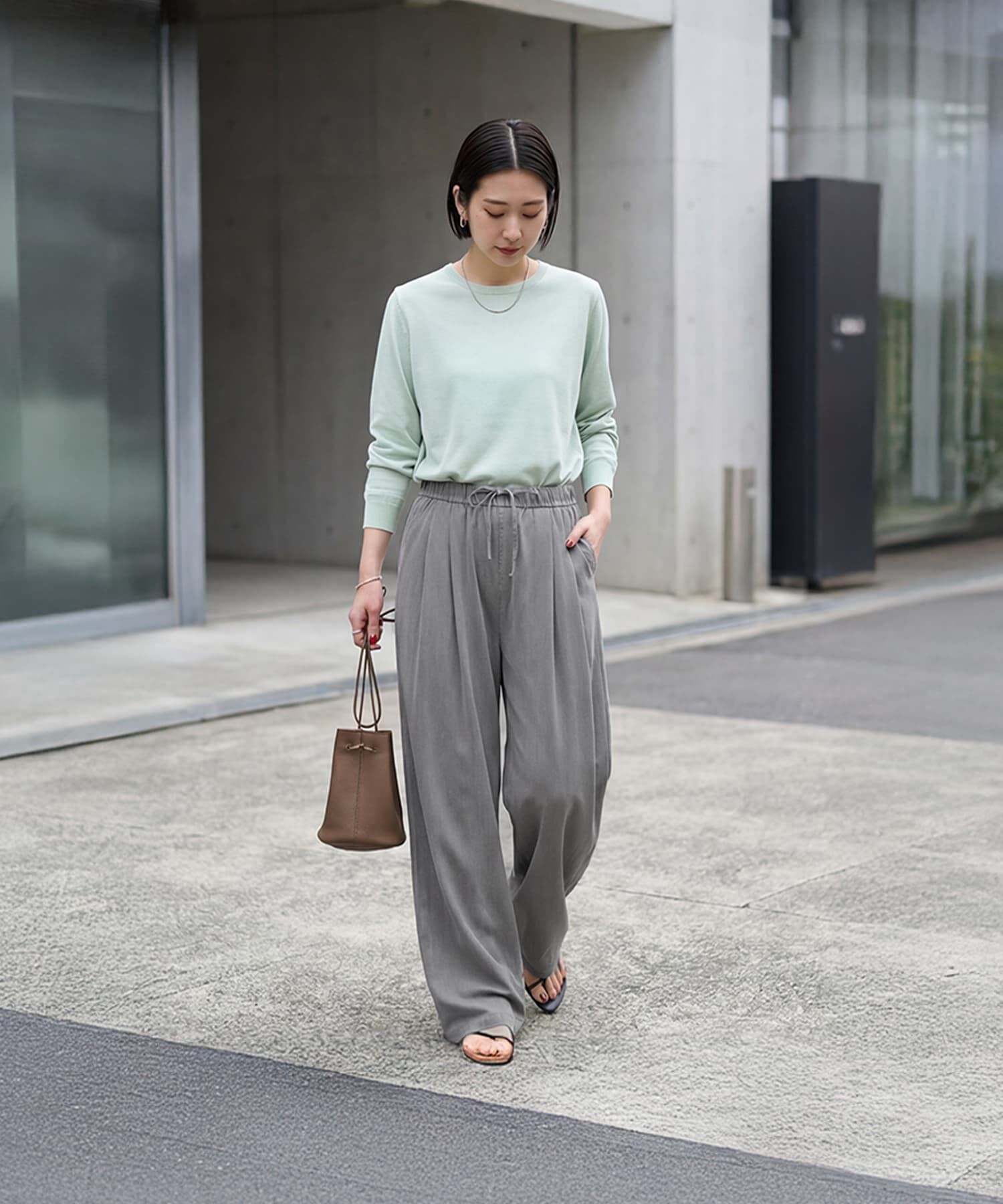 STYLE DELI「落ち感ギャザーリラックスパンツ」|スラックス|