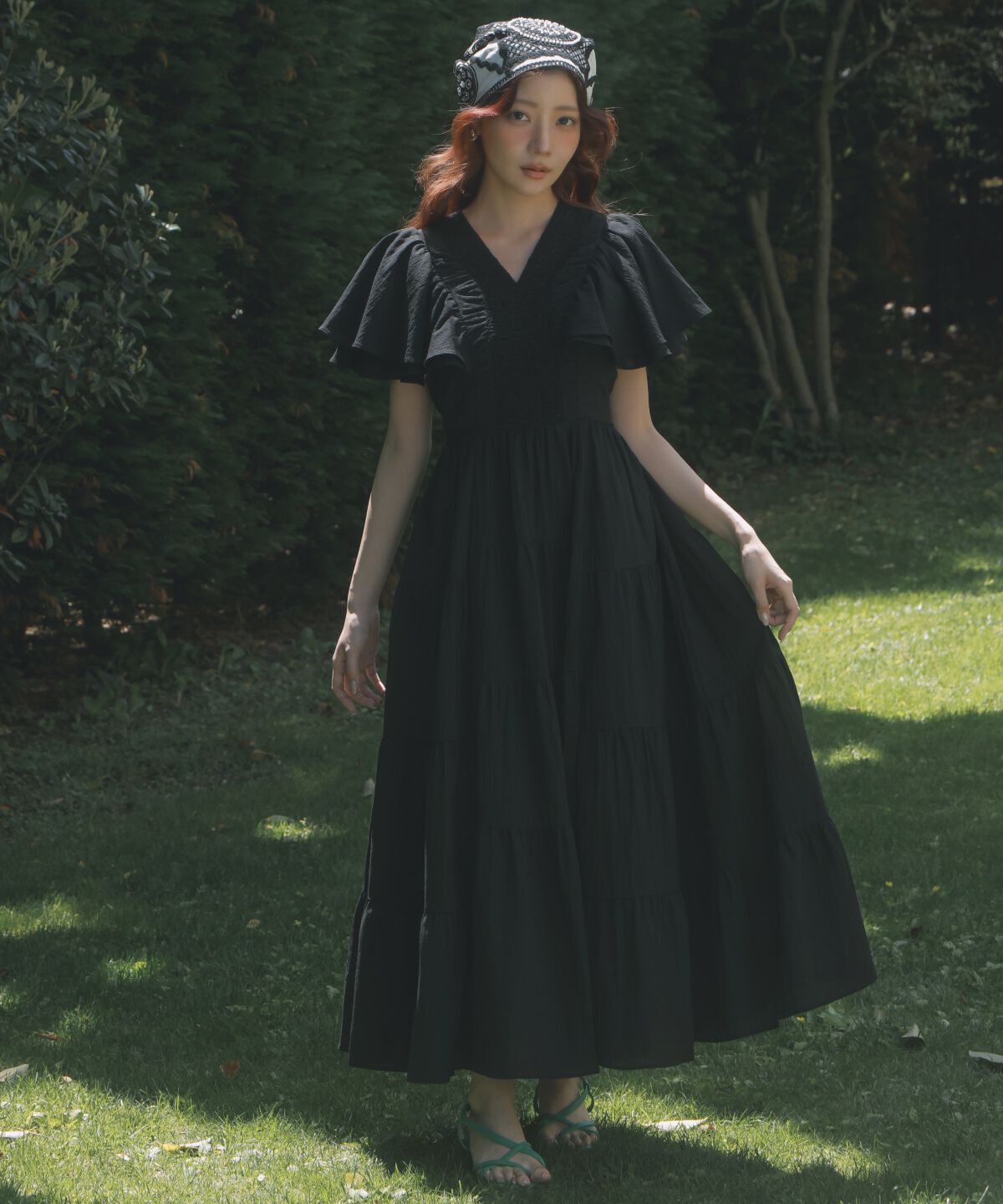 アンドクチュール「ギャザーVネックティアードワンピース」|ワンピース|