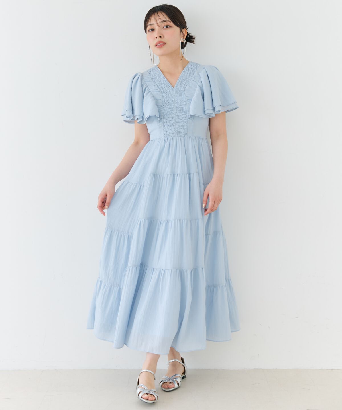 アンドクチュール「ギャザーVネックティアードワンピース」|ワンピース|