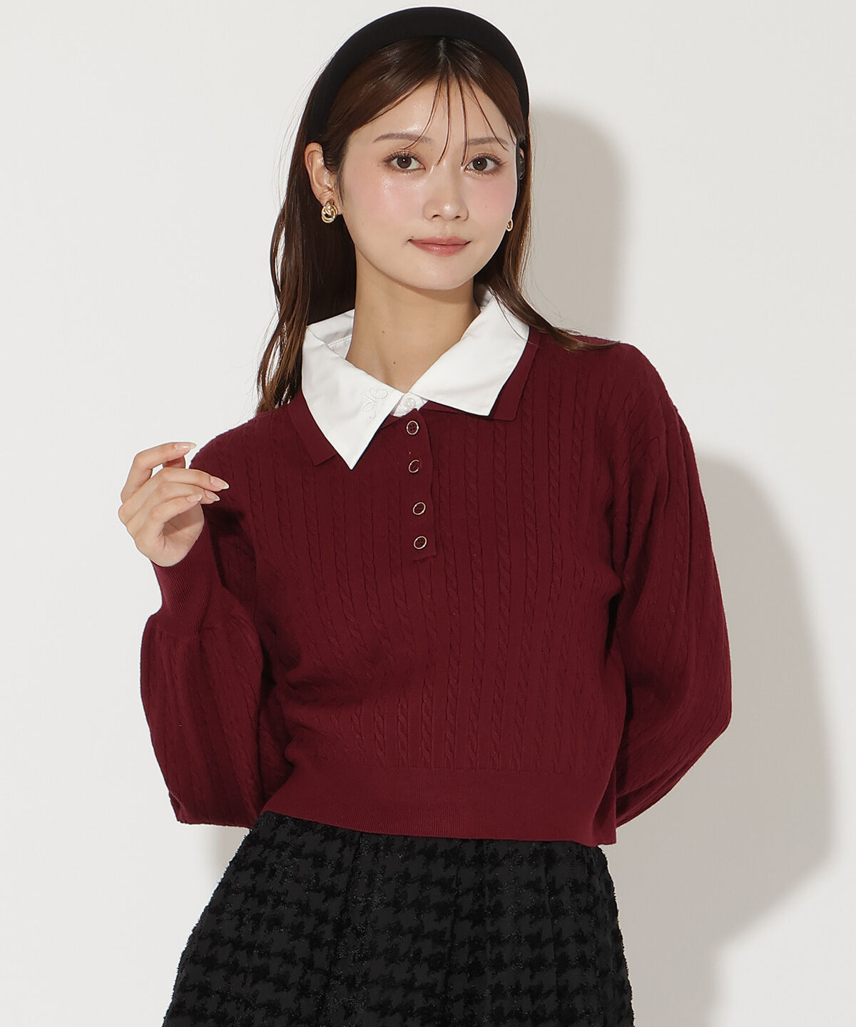 アンドクチュール「シャツ襟ケーブルニット」|ニット・セーター|