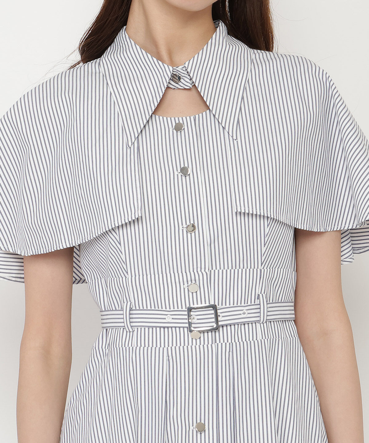 REDYAZEL「ケープフレアストライプワンピース」|ワンピース|