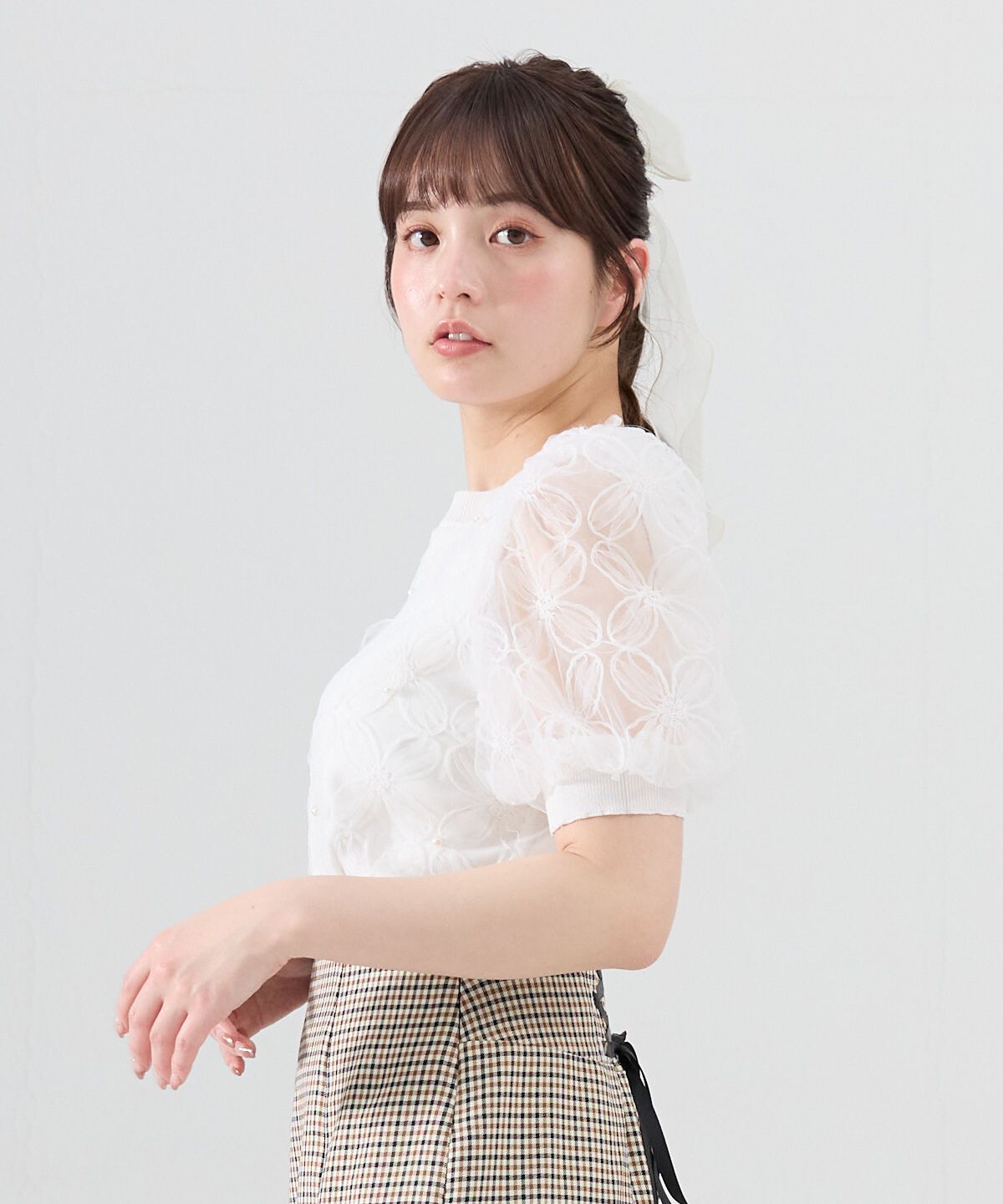 REDYAZEL「フラワーチュールドッキングニットトップス」|ニット・セーター|