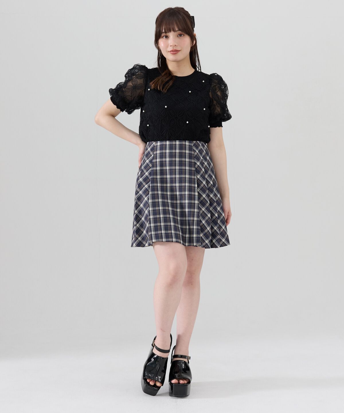 REDYAZEL「フラワーチュールドッキングニットトップス」|ニット・セーター|