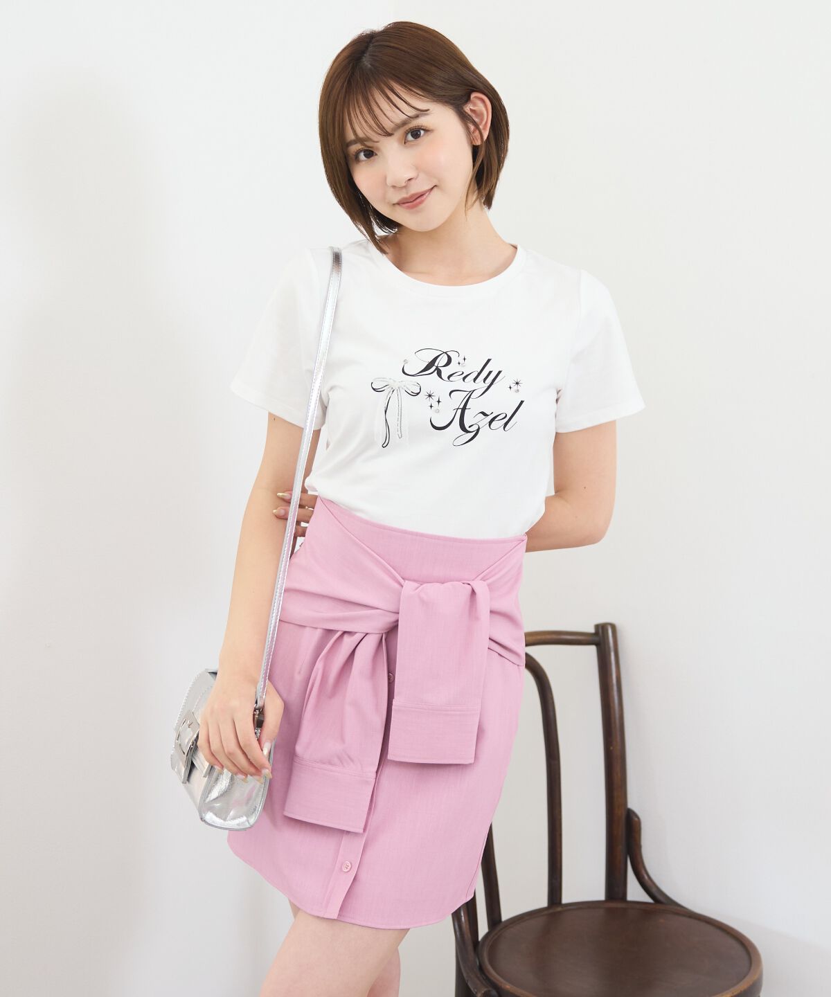 REDYAZEL「シャツライクラップミニスカート」|台形|ピンク