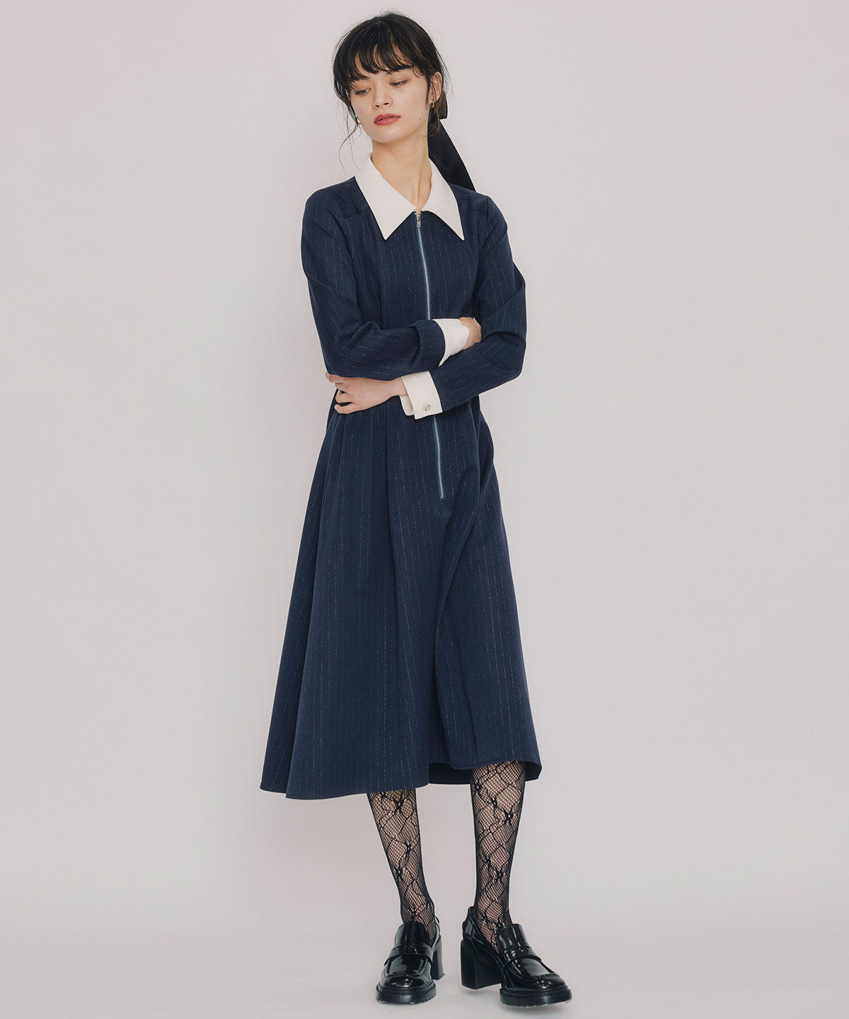 REDYAZEL「フロントZIPストライプロングワンピース」|ワンピース|