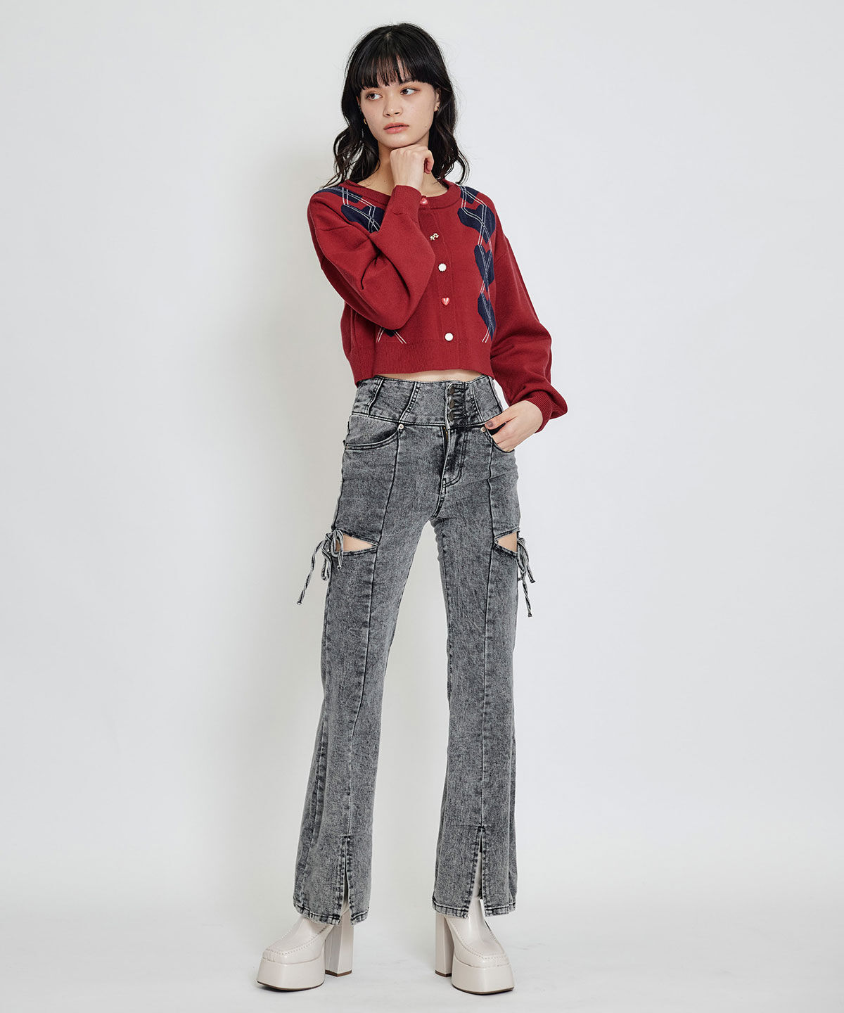 REDYAZEL「Love Me Heart アーガイルニットカーディガン」|カーディガン|