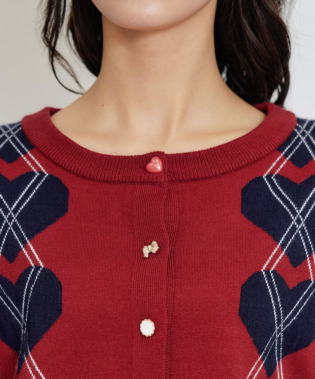 REDYAZEL「Love Me Heart アーガイルニットカーディガン」|カーディガン|