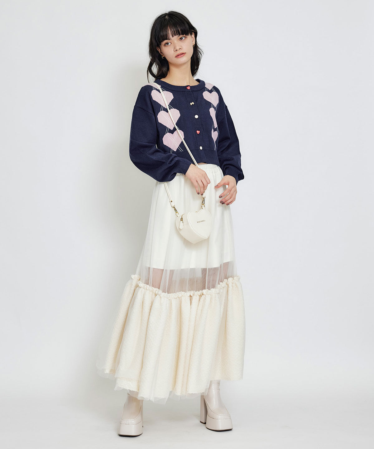 REDYAZEL「Love Me Heart アーガイルニットカーディガン」|カーディガン|