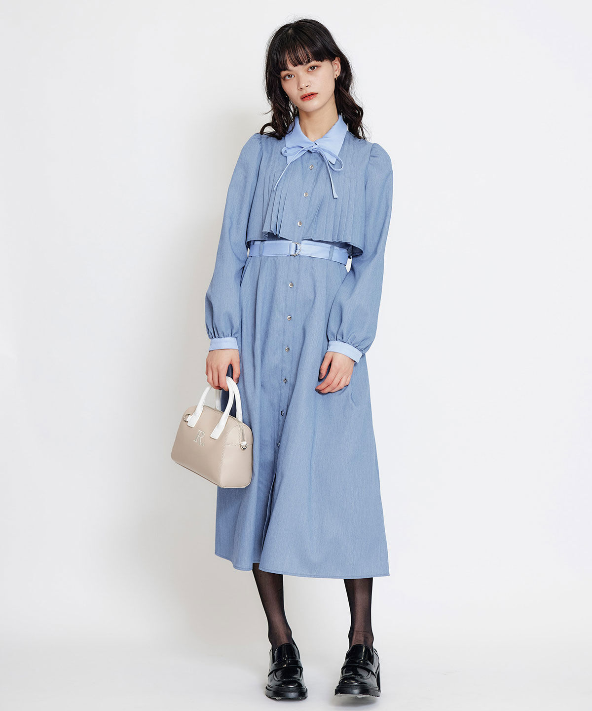 REDYAZEL「フロントプリーツリボンタイフレアロングワンピース」|ワンピース|