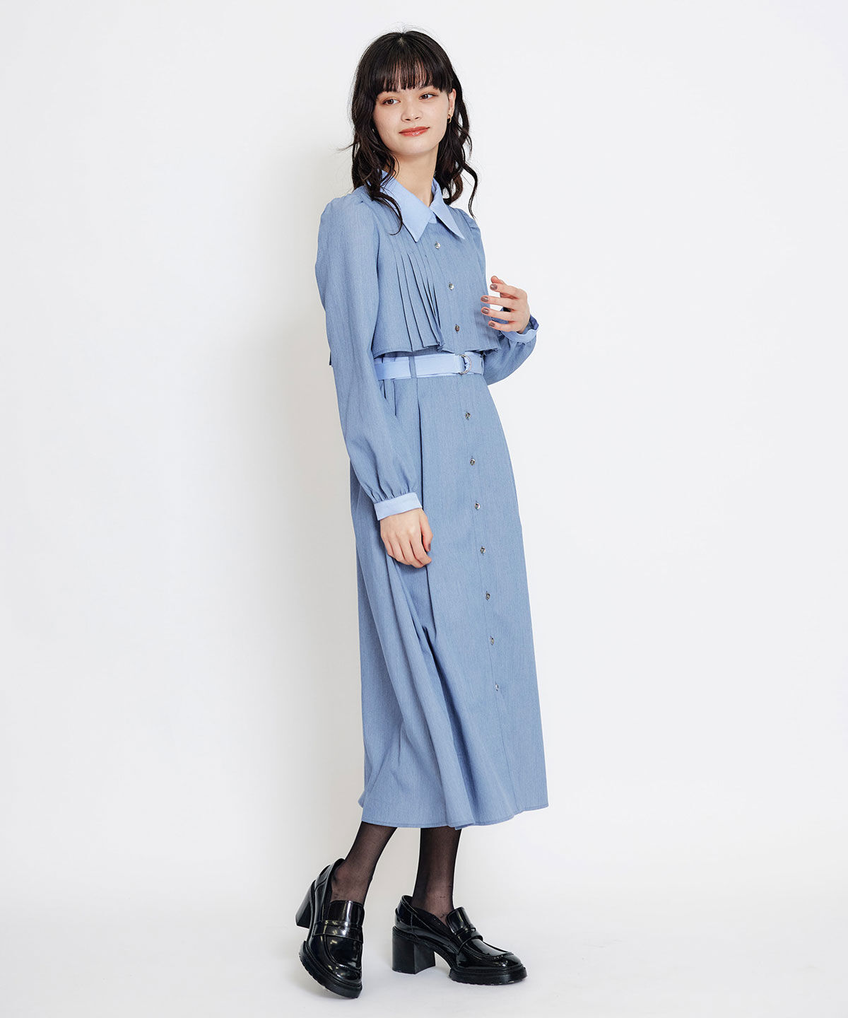 REDYAZEL「フロントプリーツリボンタイフレアロングワンピース」|ワンピース|