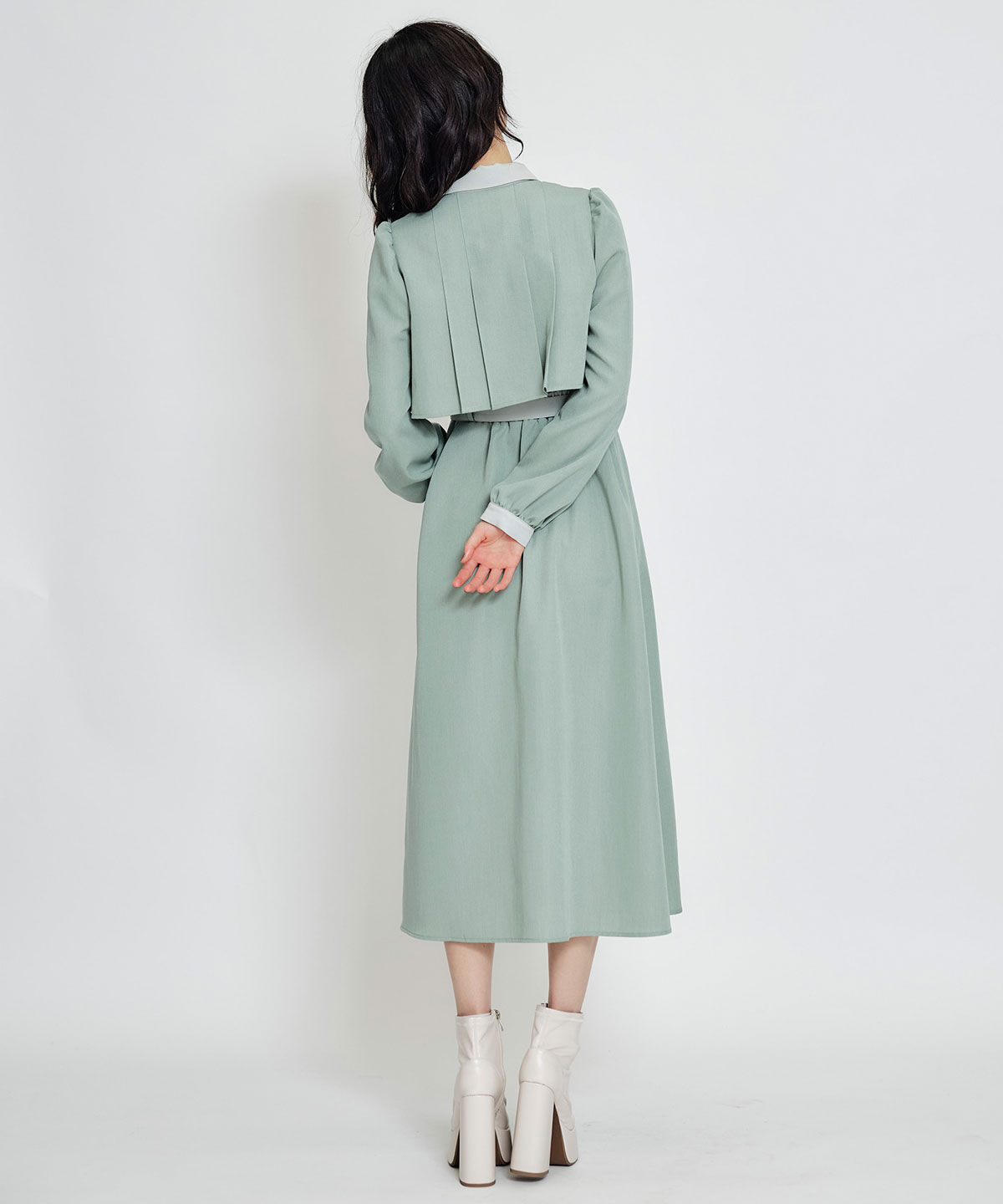 REDYAZEL「フロントプリーツリボンタイフレアロングワンピース」|ワンピース|