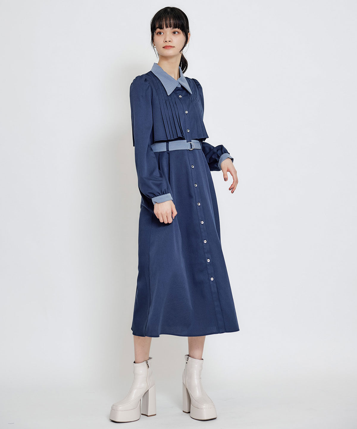 REDYAZEL「フロントプリーツリボンタイフレアロングワンピース」|ワンピース|