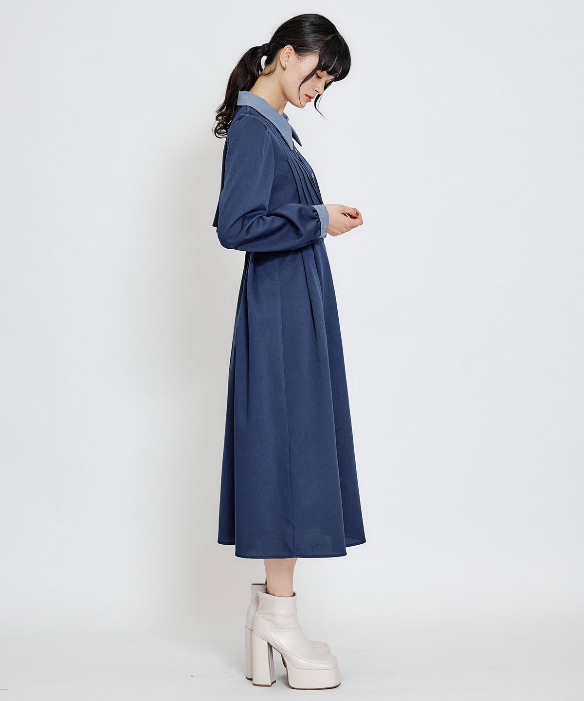 REDYAZEL「フロントプリーツリボンタイフレアロングワンピース」|ワンピース|