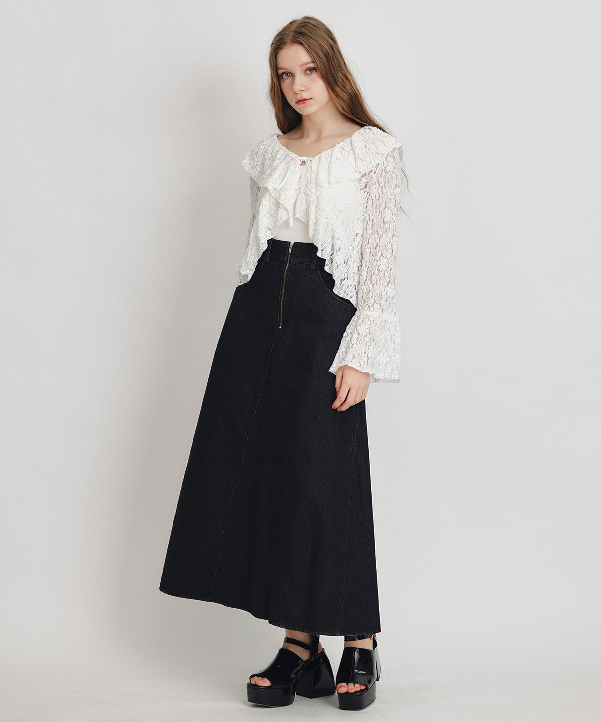 REDYAZEL「レースフリルカラーショートカーディガン」|カーディガン|