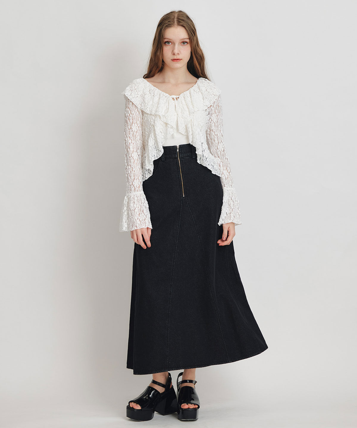 REDYAZEL「レースフリルカラーショートカーディガン」|カーディガン|