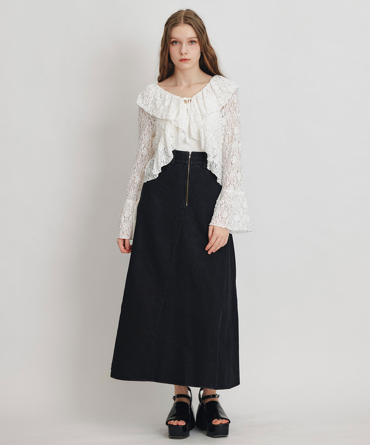 REDYAZEL「レースフリルカラーショートカーディガン」|カーディガン|