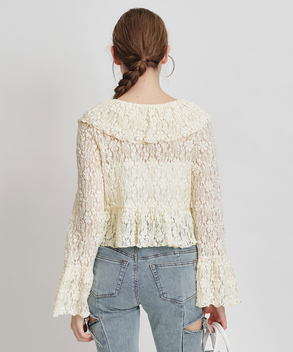 REDYAZEL「レースフリルカラーショートカーディガン」|カーディガン|