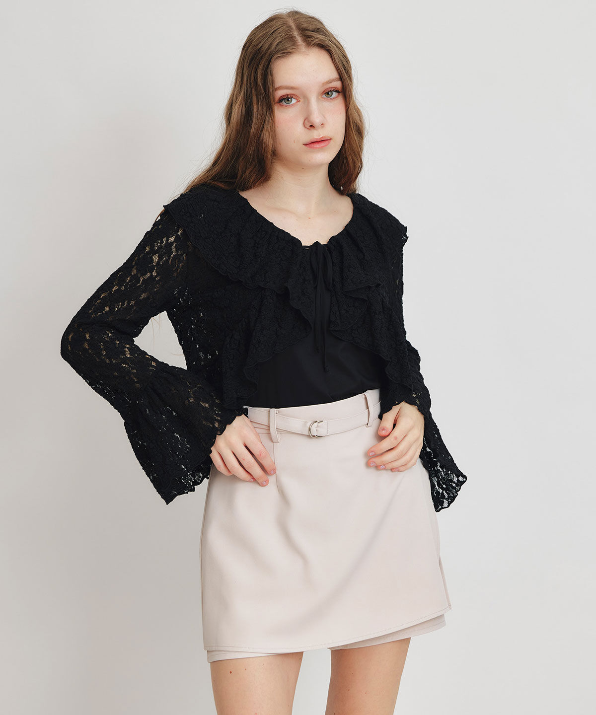 REDYAZEL「レースフリルカラーショートカーディガン」|カーディガン|