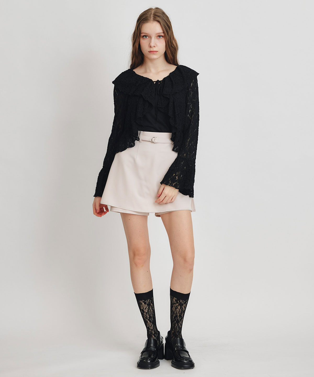 REDYAZEL「レースフリルカラーショートカーディガン」|カーディガン|